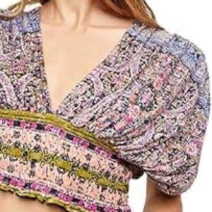 NWOT Free People Next Vacation Top Black Combo sz Medium